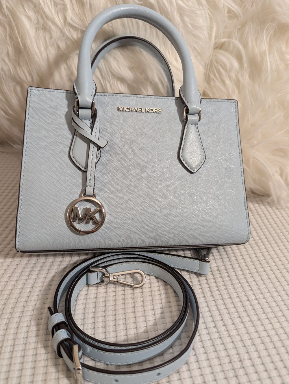 Michael Kors Pale Blue Saffiano Leather Satchel with Removable Strap - Picture 7 of 7